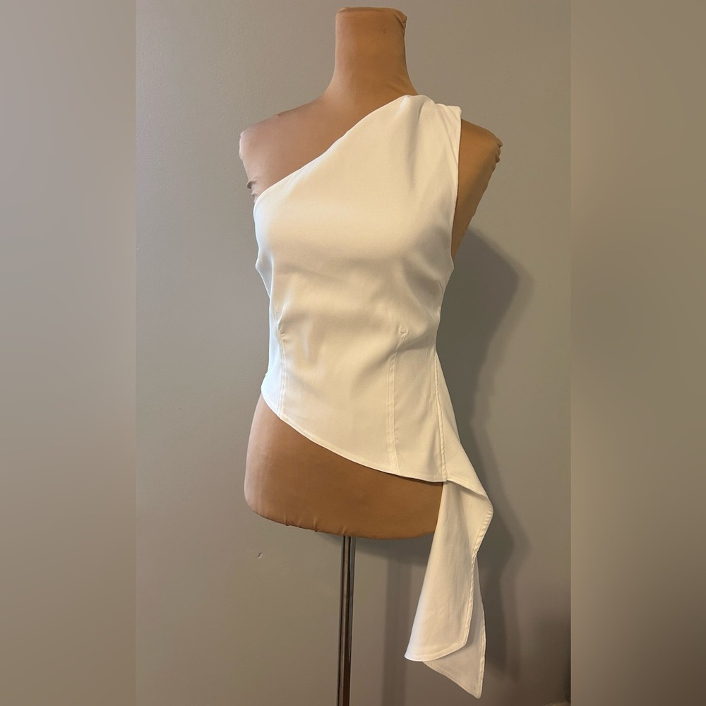 Zara White Asymmetrical One-Shoulder Top